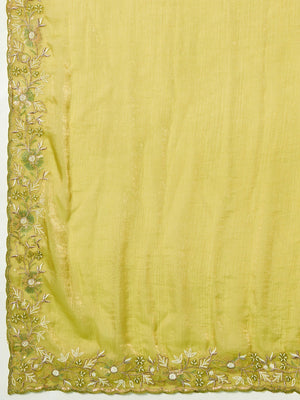 Elegant Mehendi Green Floral Thread & Zari Embroidered Chiffon Velvet Saree With Shimmering Sequins - Image 2