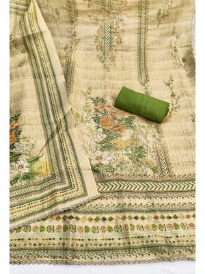 Green Floral Printed Viscose Dress Material with Dupatta - Image 2