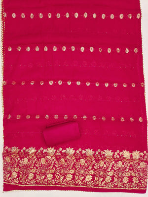 Pink Banarasi Silk Dress Material with Coding Work & Zakhard Dupatta - Image 2