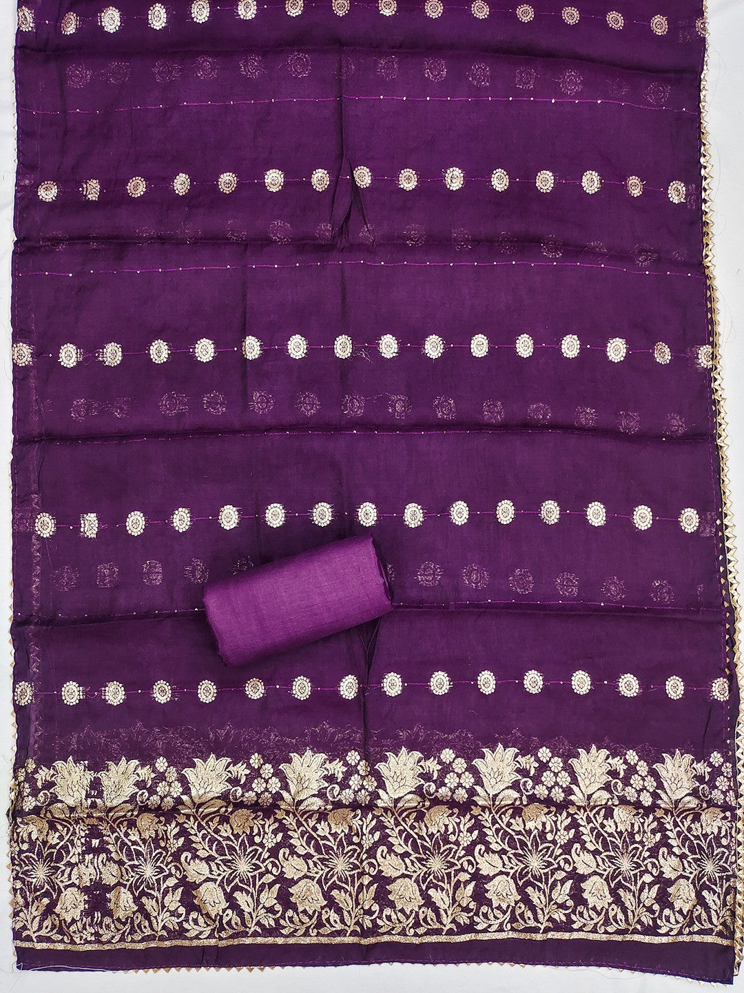 Purple Banarasi Silk Dress Material with Coding Work & Zakhard Dupatta - Image 5