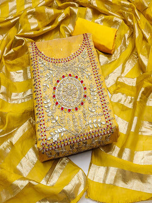Mustard Shimmer Suit Material with Elegant Embroidered Work - Image 2