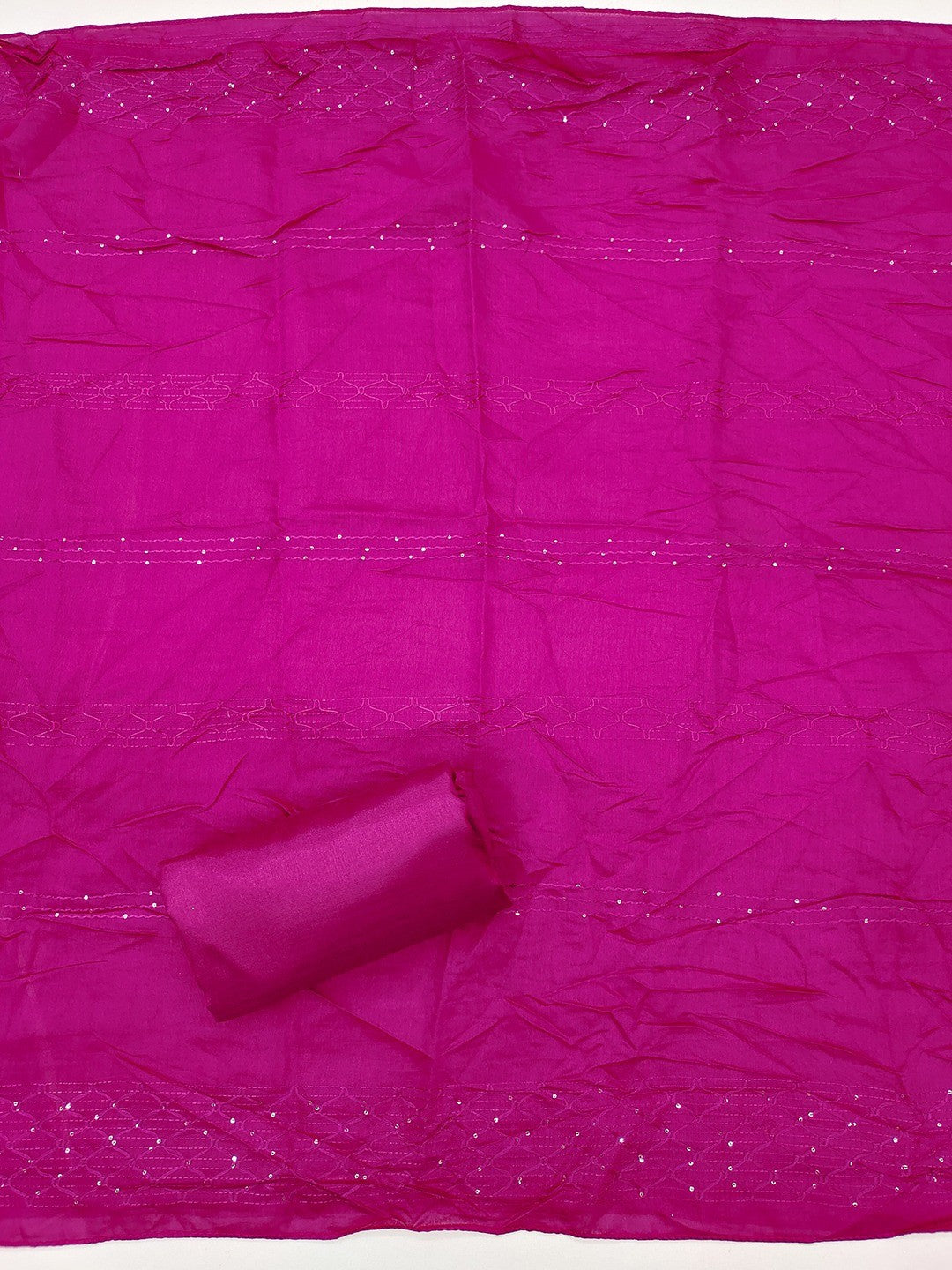 Rani Pink Floral Woven Banarasi Silk Dress Material Adorned With Sequins Hand Embellishment - Image 2