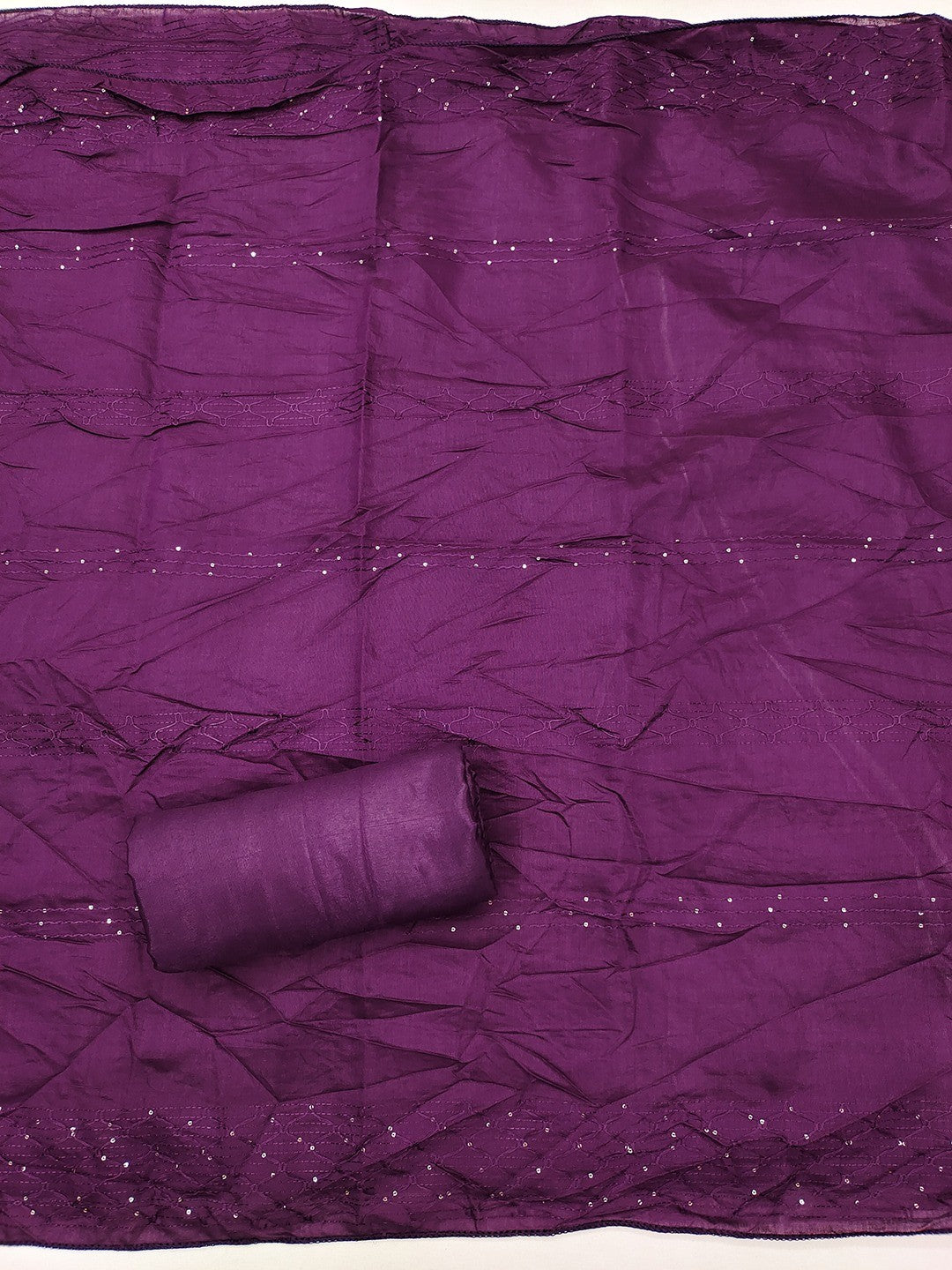 Purple Floral Woven Banarasi Silk Dress Material Adorned With Sequins Hand Embellishment - Image 3