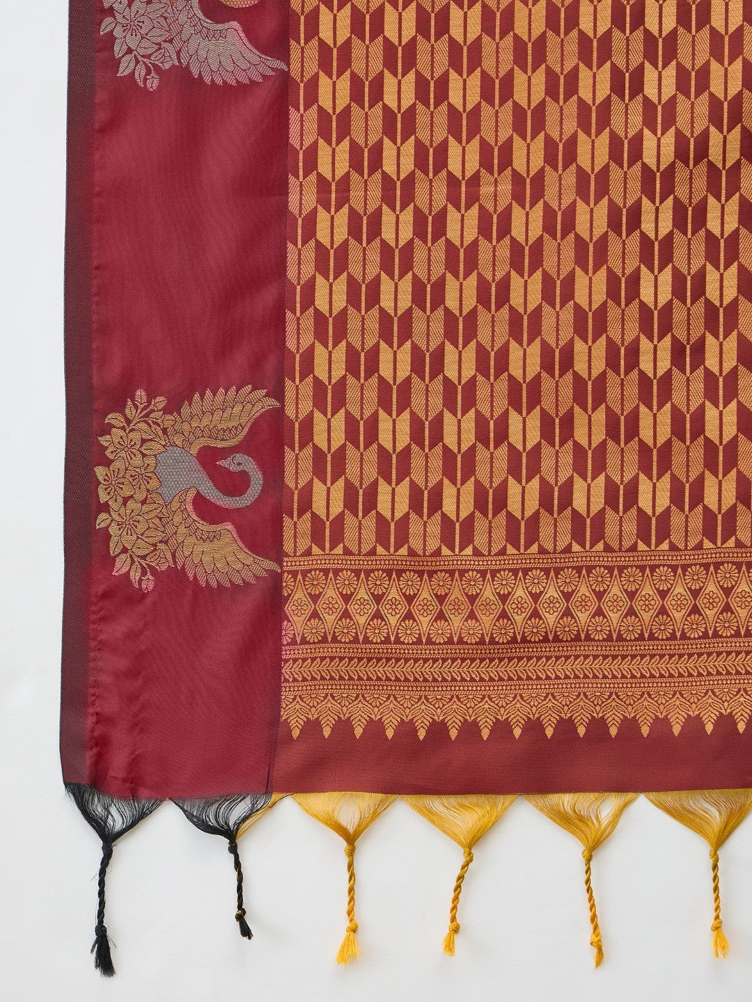 Elegant Orange Handloom Silk Saree with Maroon Border - Image 2