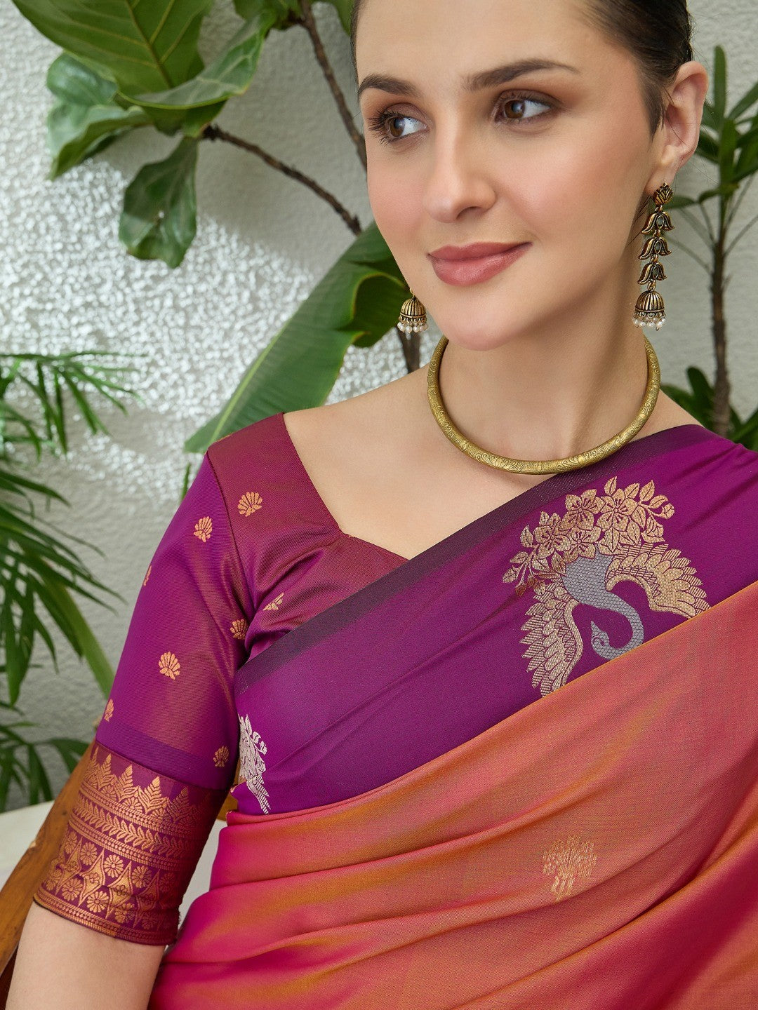 Elegant Burnt Orange Handloom Silk Saree with Woven Design - Image 7