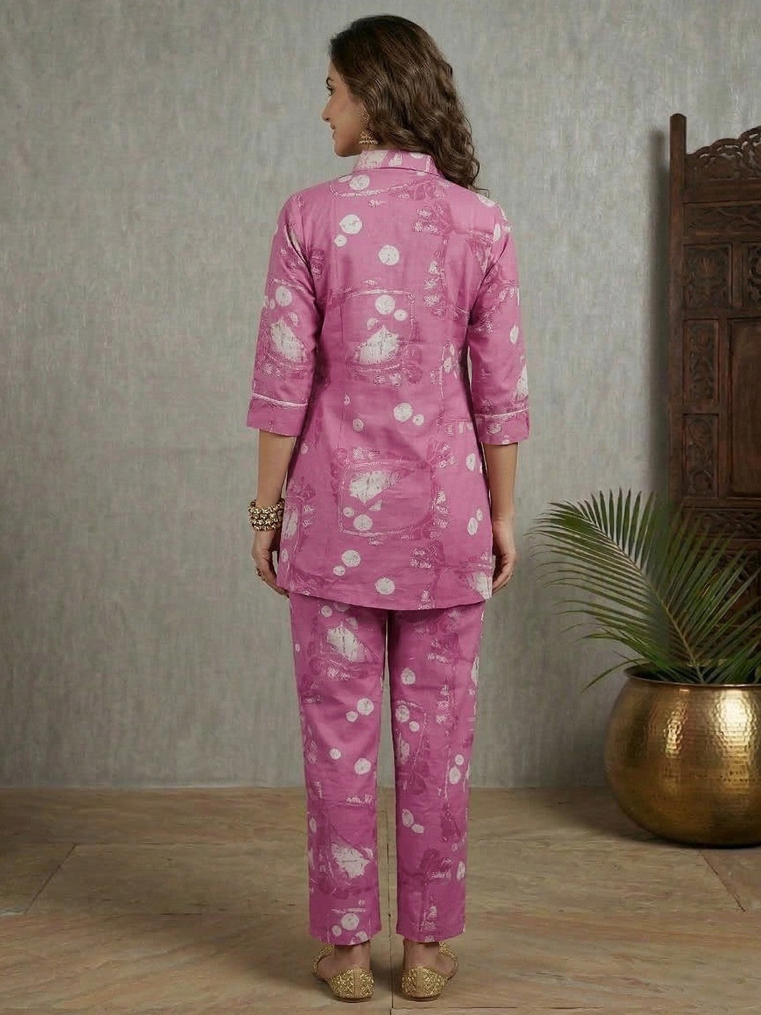 Pink Pure Cotton Co-Ord Set with Modern Abstract Print Pattern - Image 3