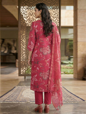 Rani Pink Viscose Floral Print Straight Cut Salwar Suit Set for Effortless Traditional Fashion - Image 2