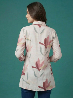 Trendy White Floral Printed Rayon A-Line Top with Flowy Silhouette - Image 2