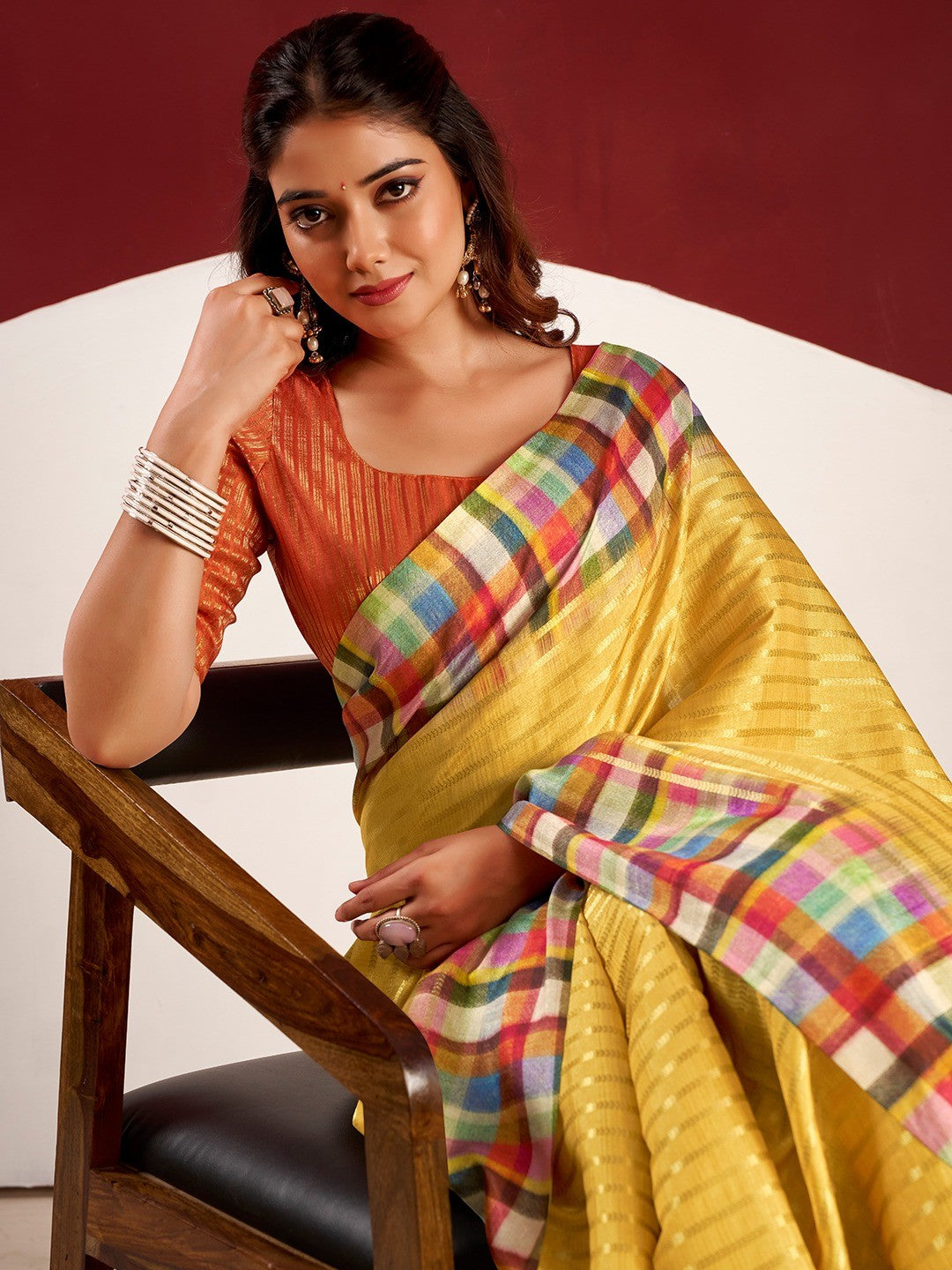 Sophisticated Yellow Tussar Silk Saree With Rich Golden Zari Weaving Stripes - Image 3