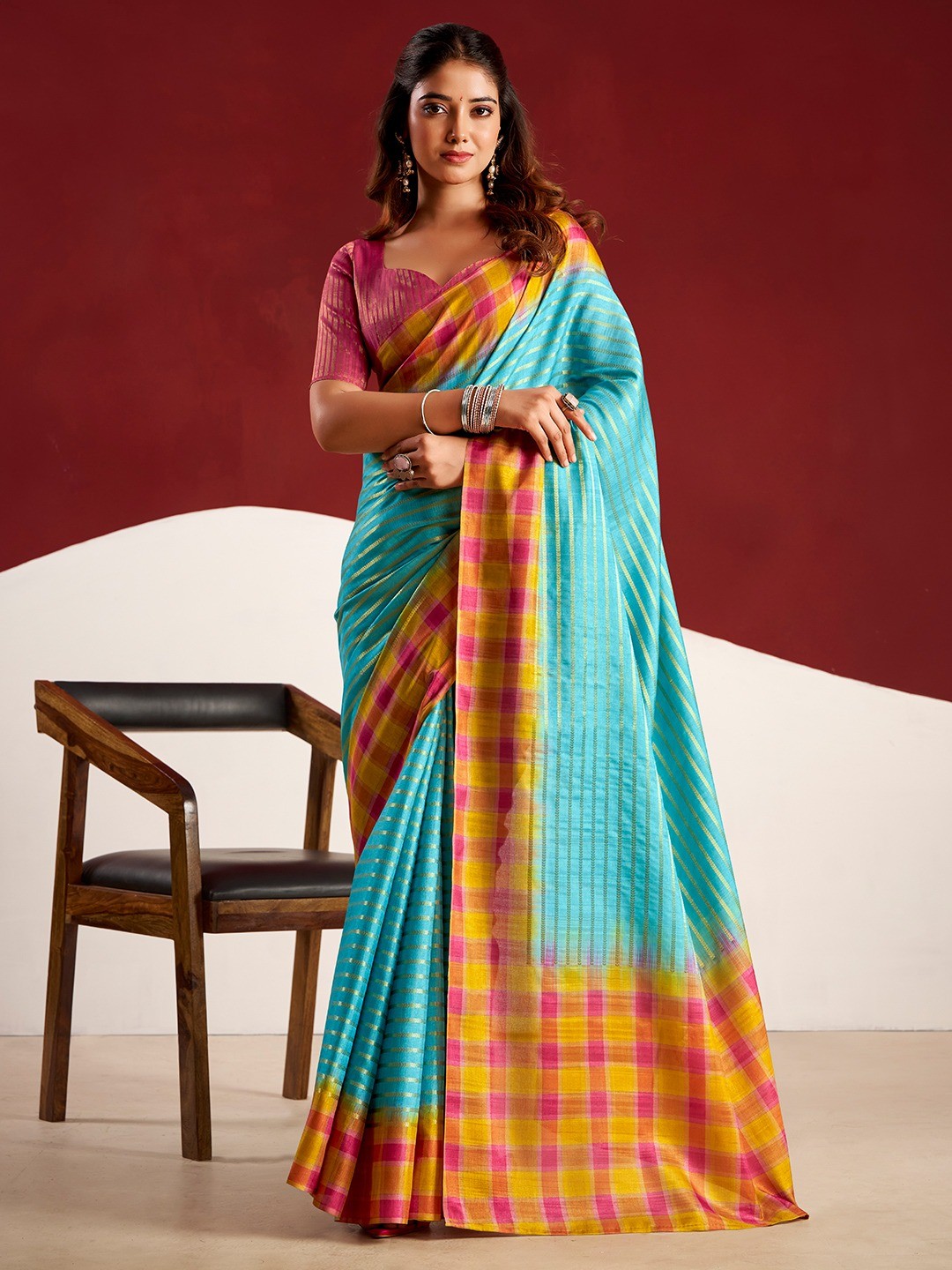 Sophisticated Blue Tussar Silk Saree With Rich Golden Zari Weaving Stripes - Image 1