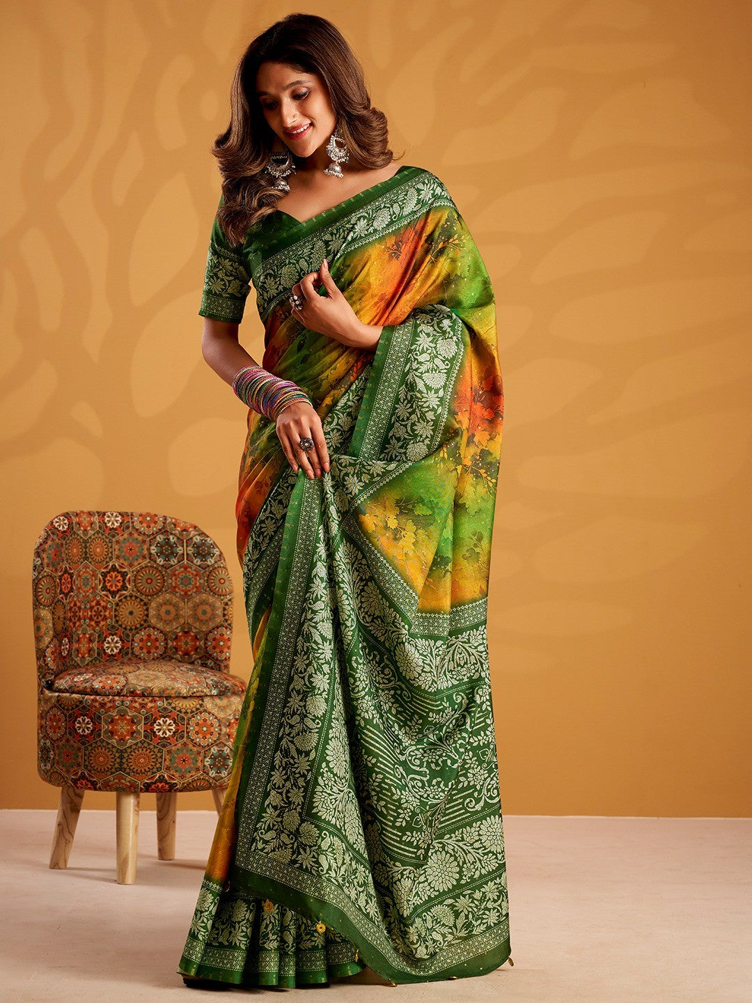 Elegant Multicolor Tussar Silk Saree With Digital Floral Print - Image 4