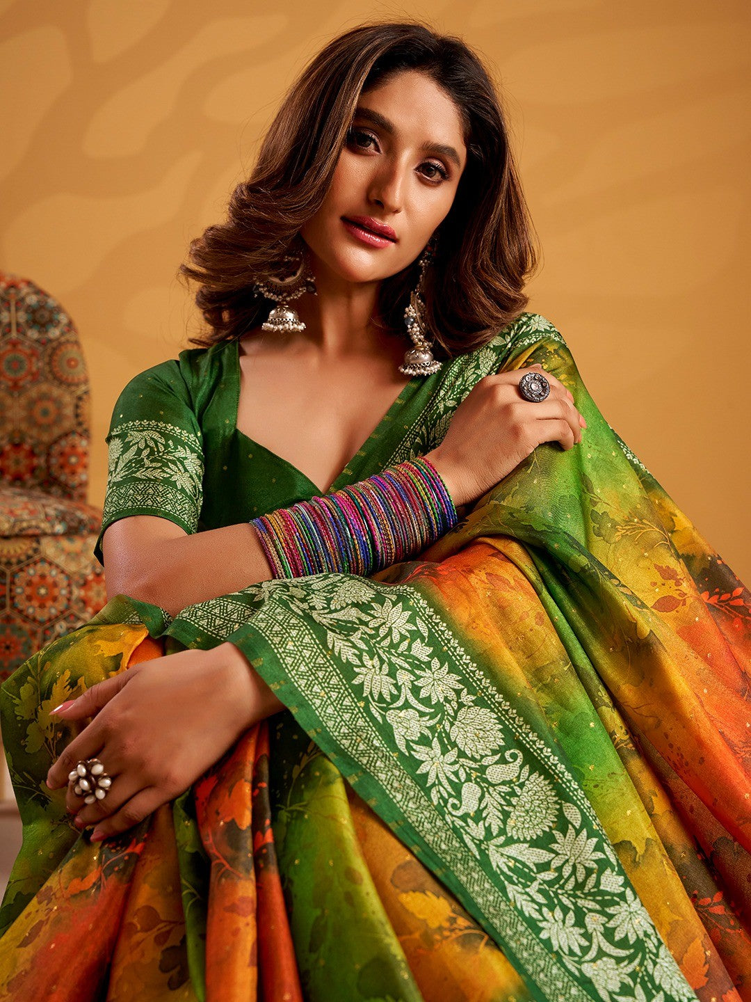 Elegant Multicolor Tussar Silk Saree With Digital Floral Print - Image 3