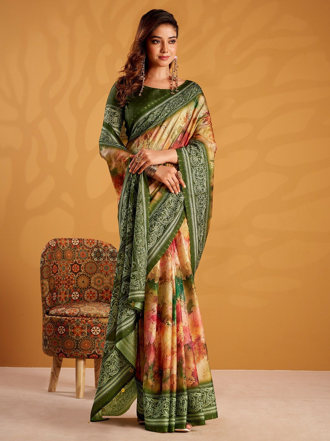 Classic Multicolor Tussar Silk Saree Highlighted by Detailed Floral Digital Print Design - Image 2