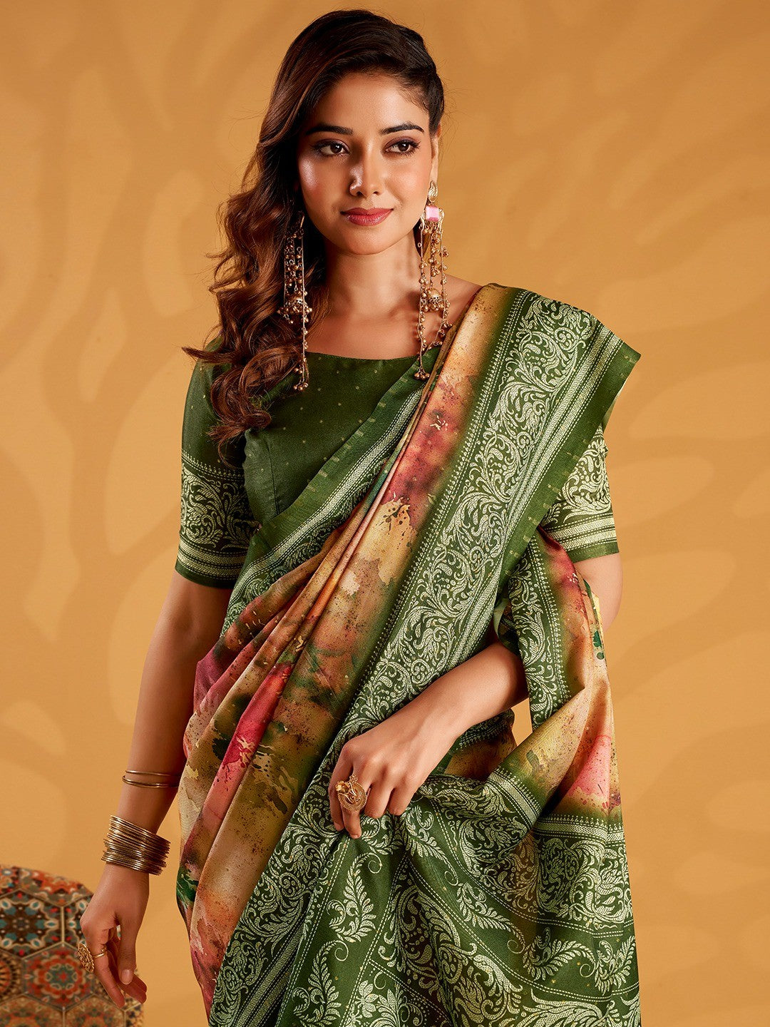 Classic Multicolor Tussar Silk Saree Highlighted by Detailed Floral Digital Print Design - Image 3