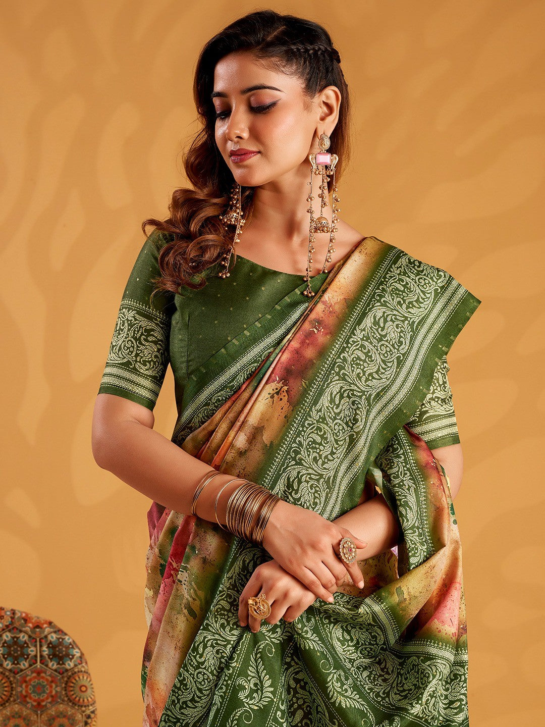Classic Multicolor Tussar Silk Saree Highlighted by Detailed Floral Digital Print Design - Image 4