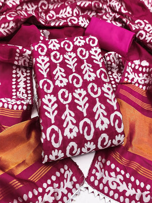 Designer Magenta Floral Zari Woven Jacquard Dress Material With Classic Ethnic Appeal - Image 1