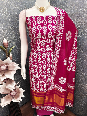 Designer Magenta Floral Zari Woven Jacquard Dress Material With Classic Ethnic Appeal - Image 2