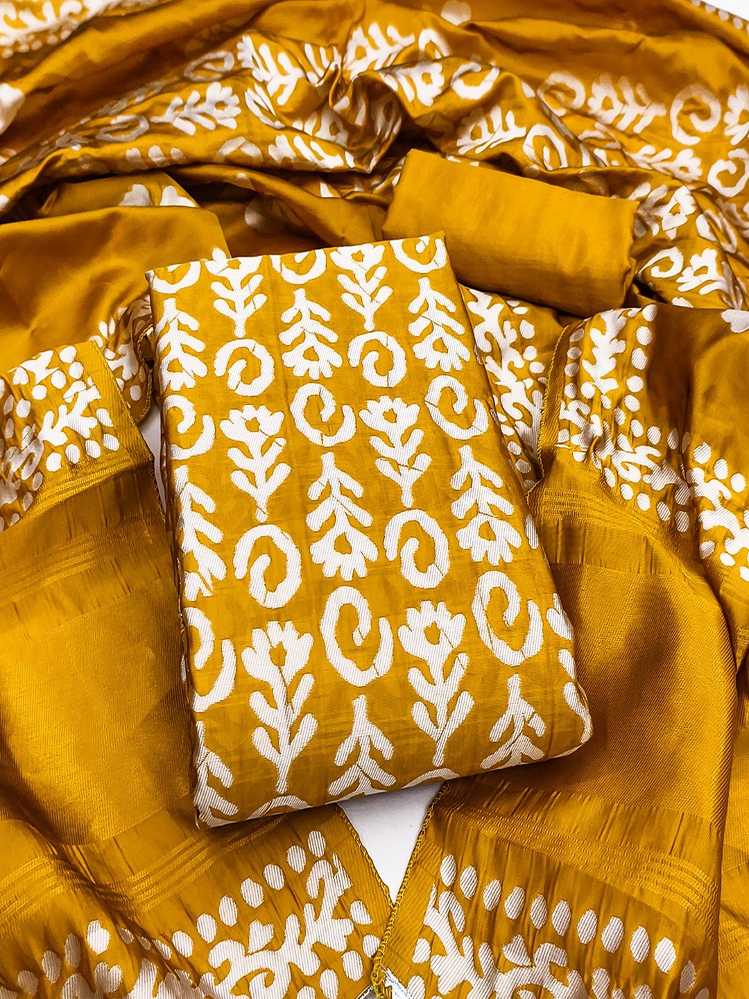 Designer Mustard Floral Zari Woven Jacquard Dress Material With Classic Ethnic Appeal - Image 4