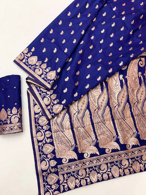 Elegant Navy Blue Art Silk Saree With Zari Woven Paisley Motifs - Image 2