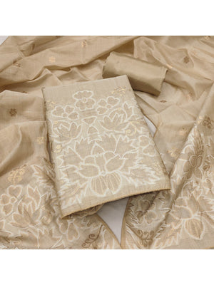 Beige Chanderi Silk Dress Material with Embroidered Details - Image 1
