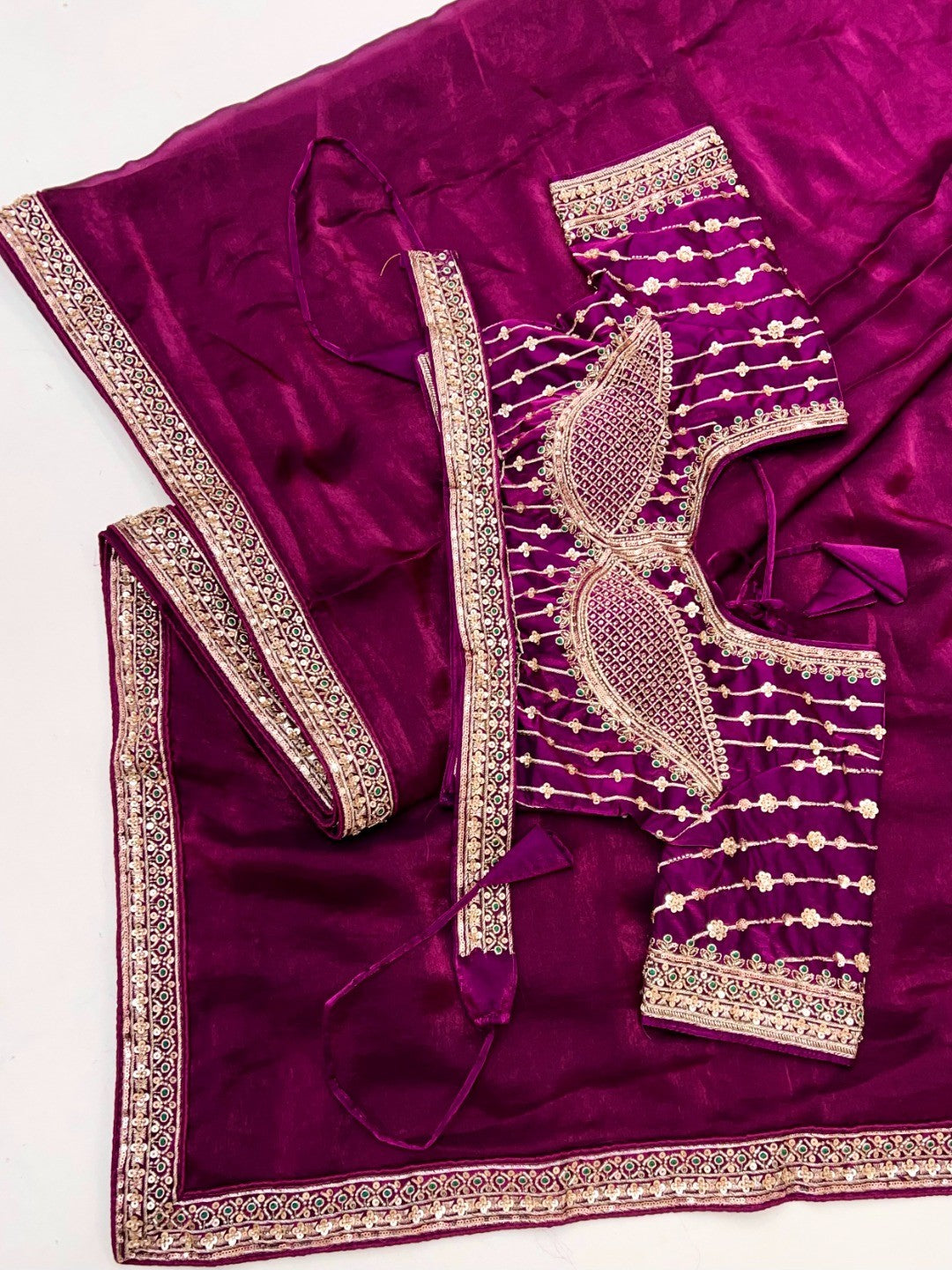 Festive Wear Magenta Satin Saree with Premium Embroidered Blouse - Image 2