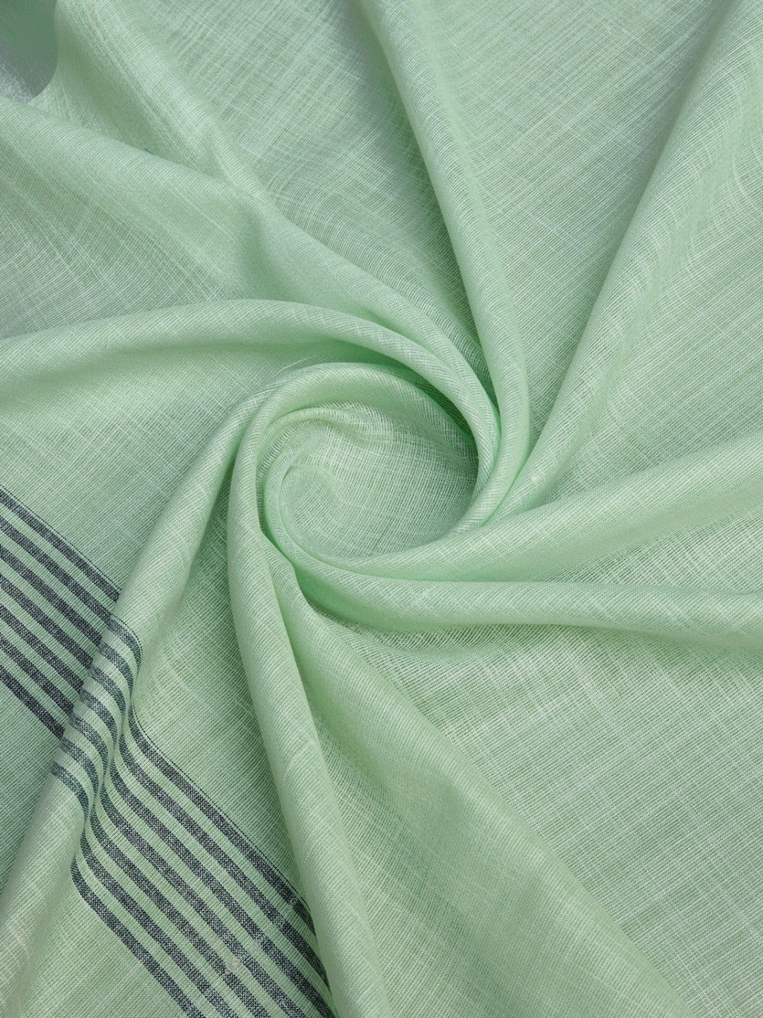 Sophisticated Green Linen Saree Featuring Intricate Zari Weaving & Tassel Accents - Image 2