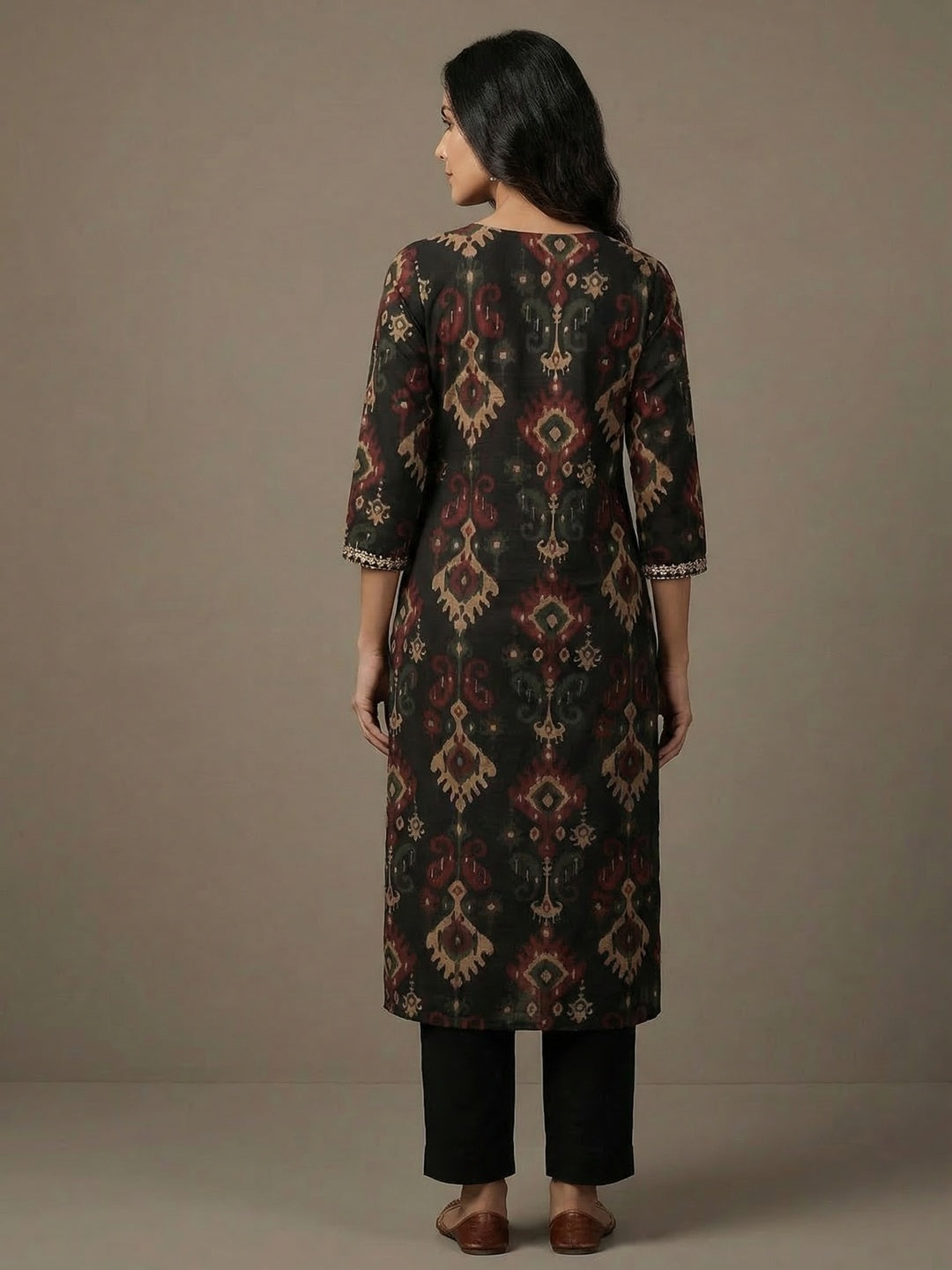 Ethnic Black Viscose Ikkat Print Kurta Salwar Suit with Stylish Dupatta - Image 3