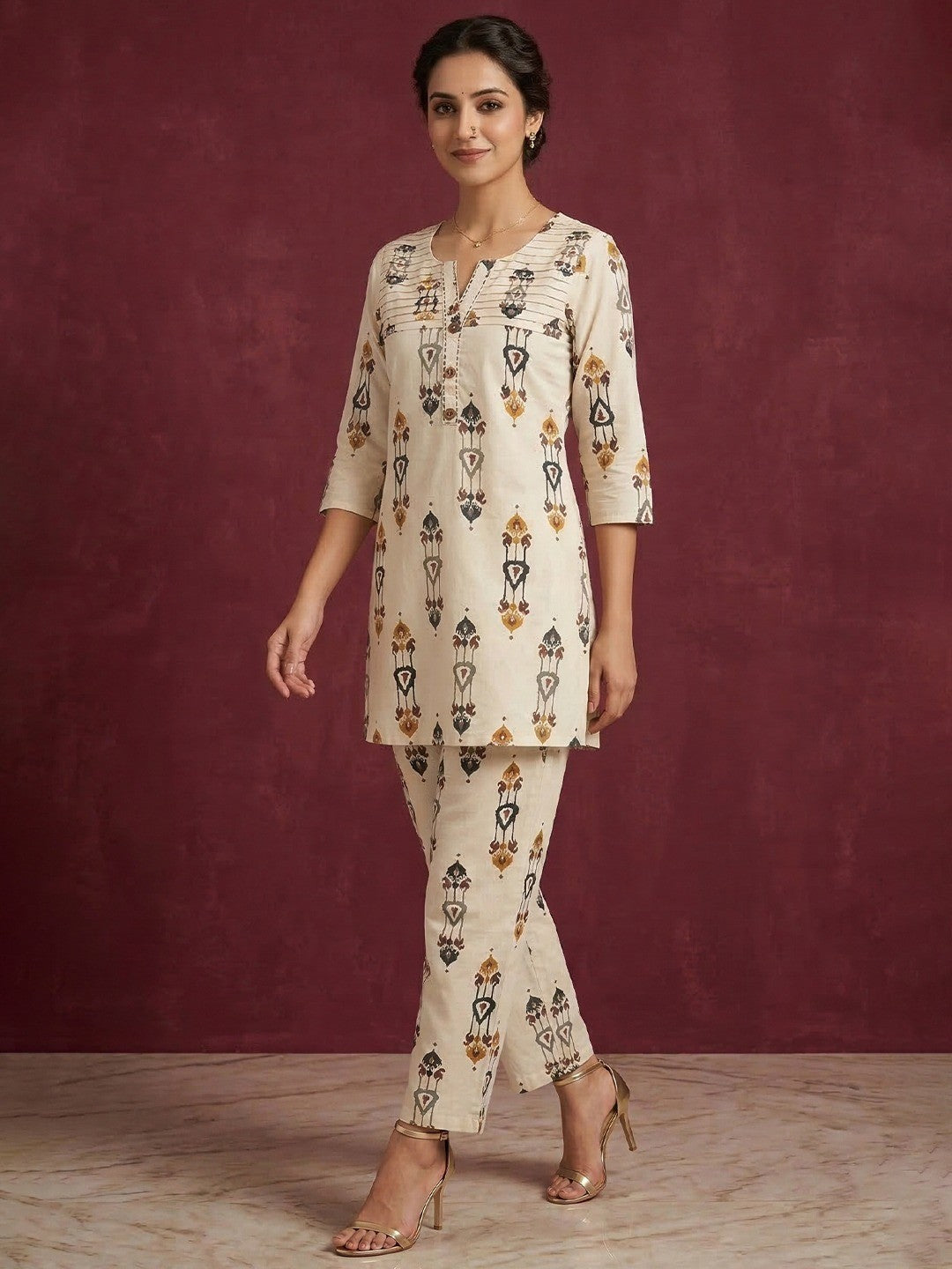 Casual Wear Off White & Blue Printed Pure Cotton Co-Ord Set with Stylish Look - Image 1