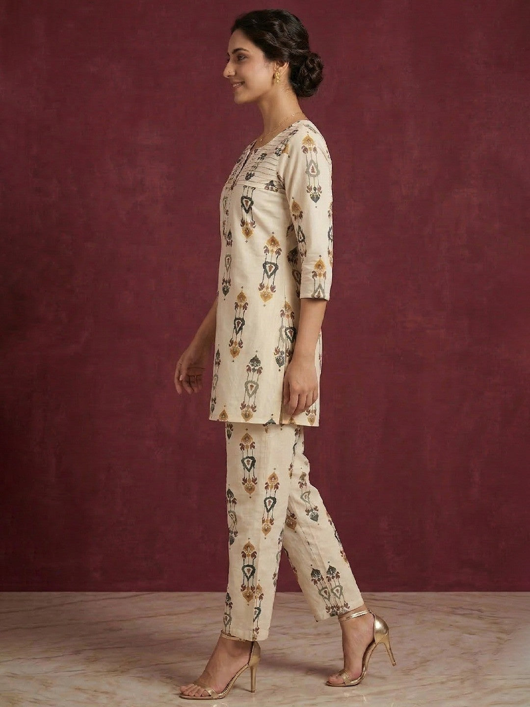 Casual Wear Off White & Blue Printed Pure Cotton Co-Ord Set with Stylish Look - Image 2