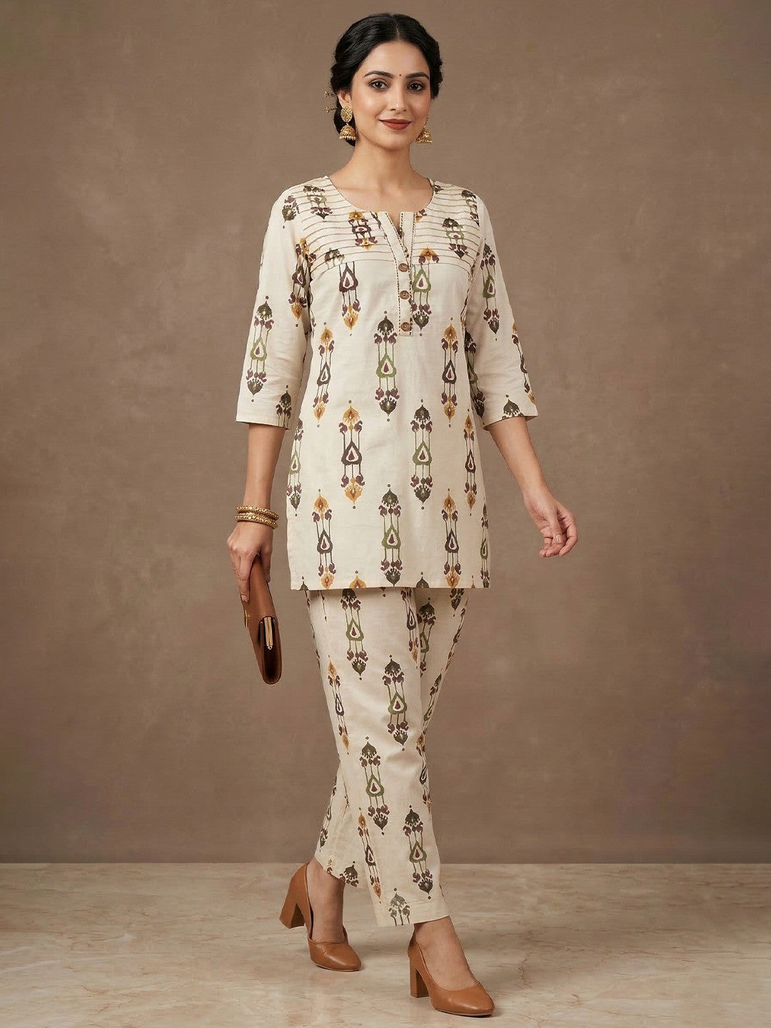 Casual Wear Off White & Maroon Printed Pure Cotton Co-Ord Set with Stylish Look - Image 1