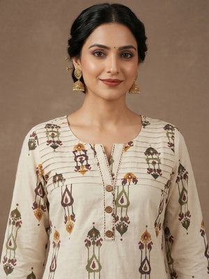 Casual Wear Off White & Maroon Printed Pure Cotton Co-Ord Set with Stylish Look - Image 2