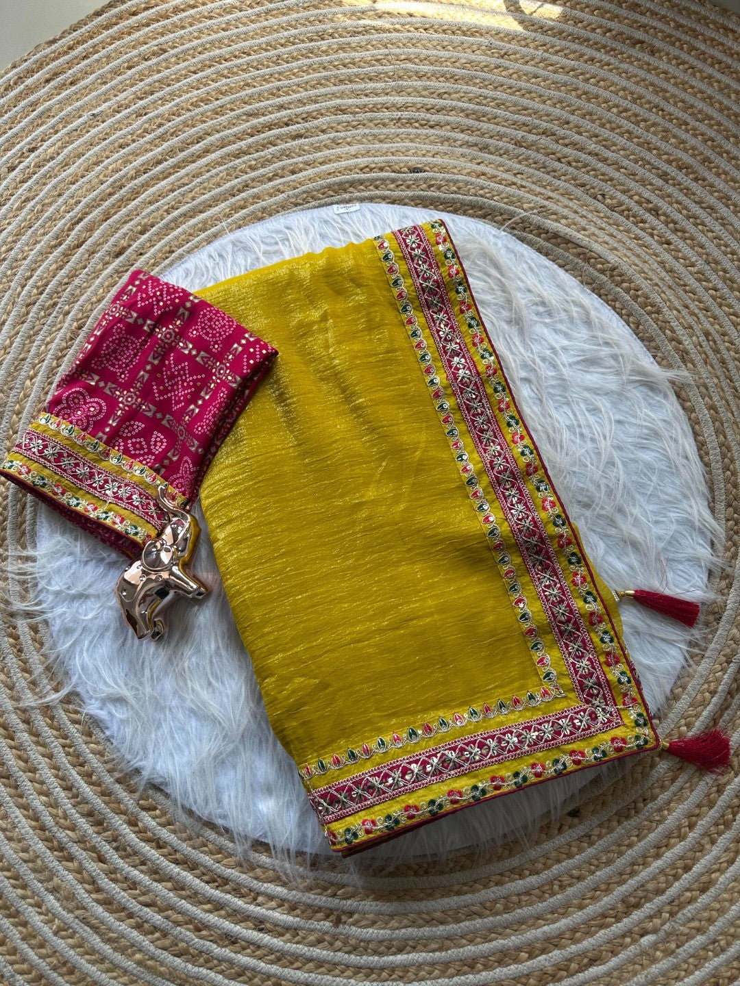 Charming Yellow Pure Silk Saree with Embroidery Work - Image 2
