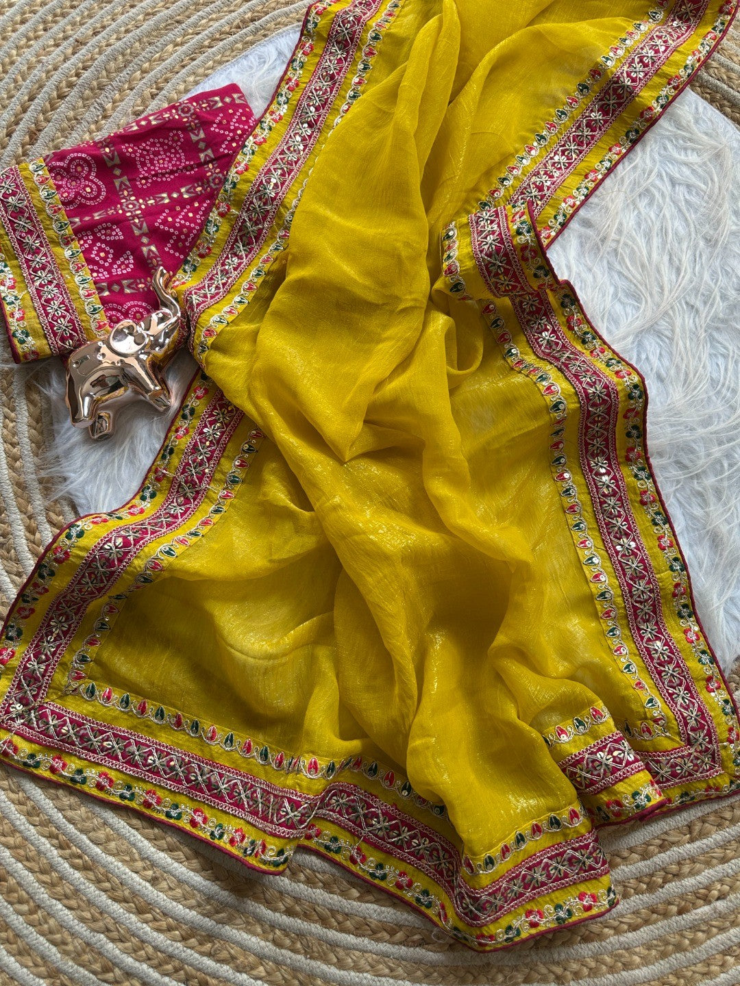 Charming Yellow Pure Silk Saree with Embroidery Work - Image 3