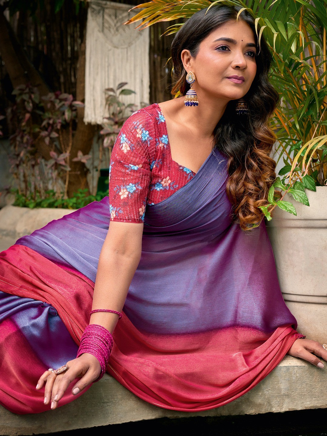 Stunning Multicolor Ombre Saree With Latkan Tassel Pallu & Zari Work - Image 2