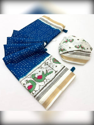 Classic Blue Bandhani Printed Saree Featuring Bird Motif Pallu With Elegant Tassel Work - Image 2