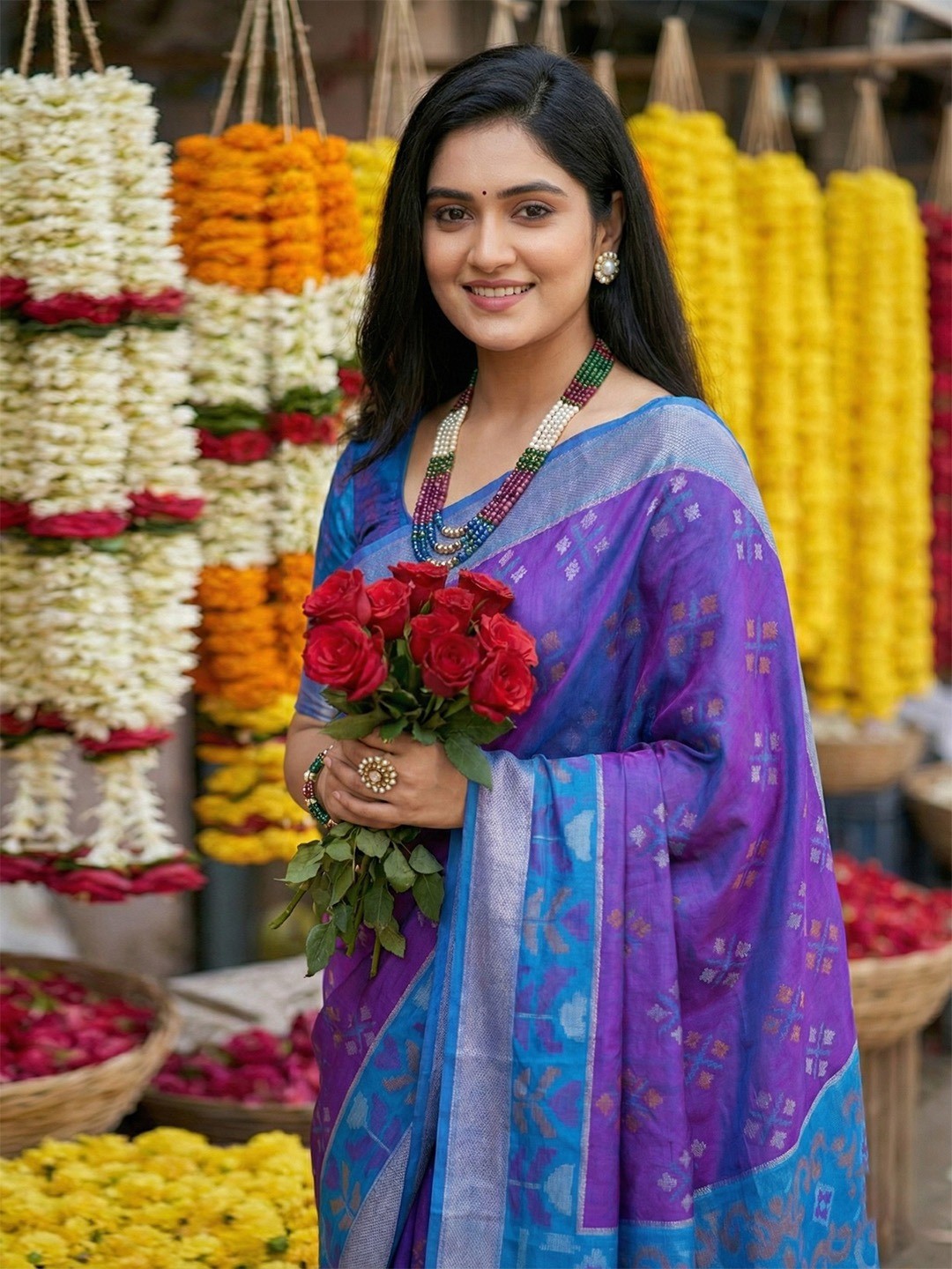 Elegant Violet Silk Blend Saree with Zari Weaving - Image 2