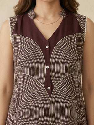 Wine Rayon Top Bottom Set with Abstract Print and Lace Detail - Image 2