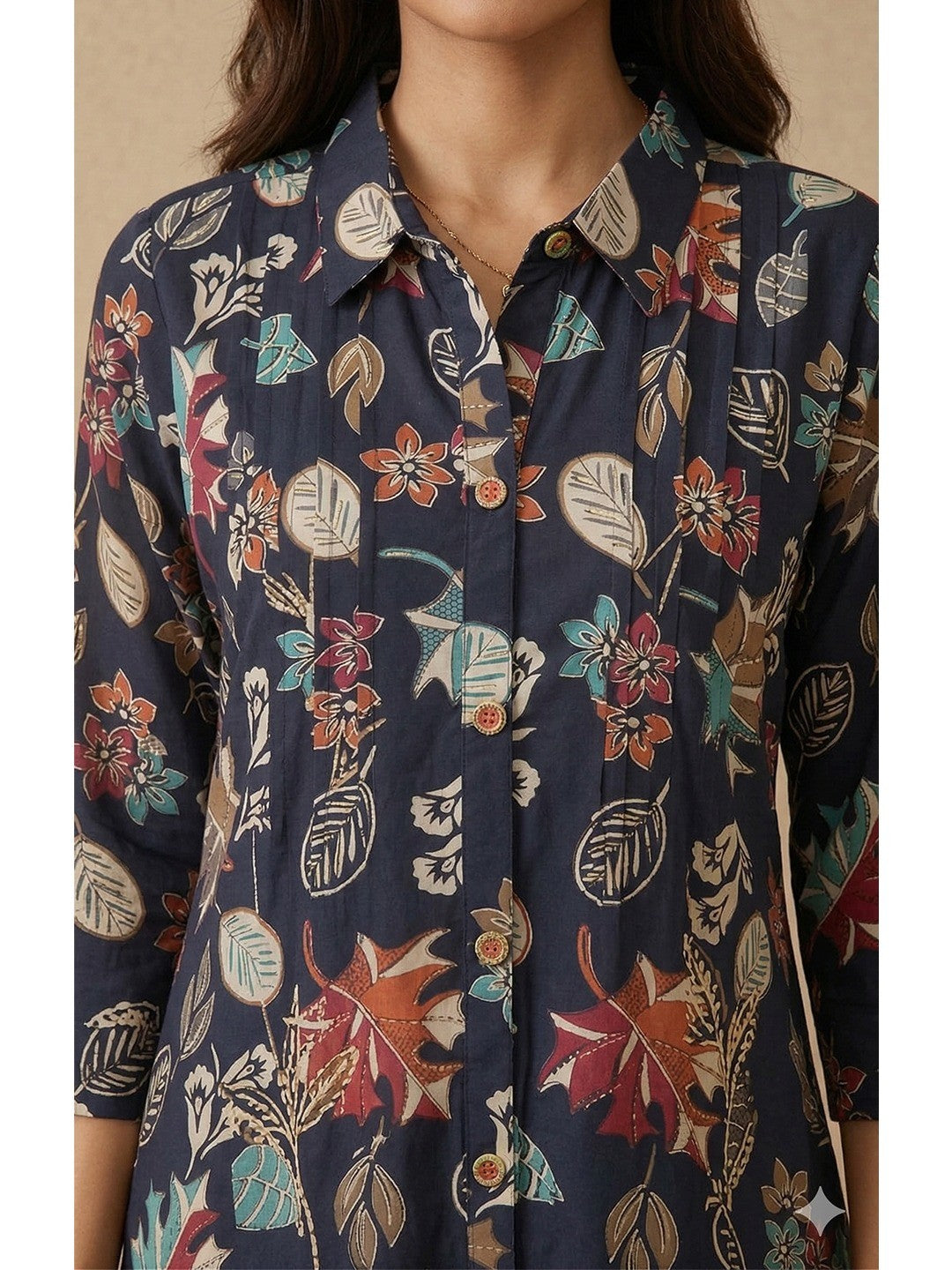 Casual Chic Navy Blue Floral Printed Rayon Co-ord Set with Floral Patterns - Image 4