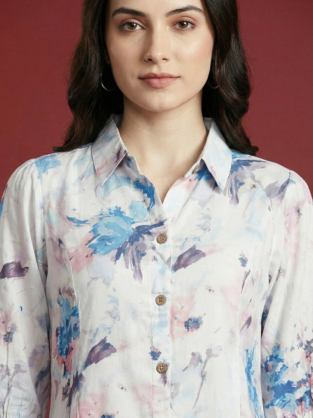 Trendy Blue Floral Printed Rayon A-Line Top with Flowy Silhouette - Image 4
