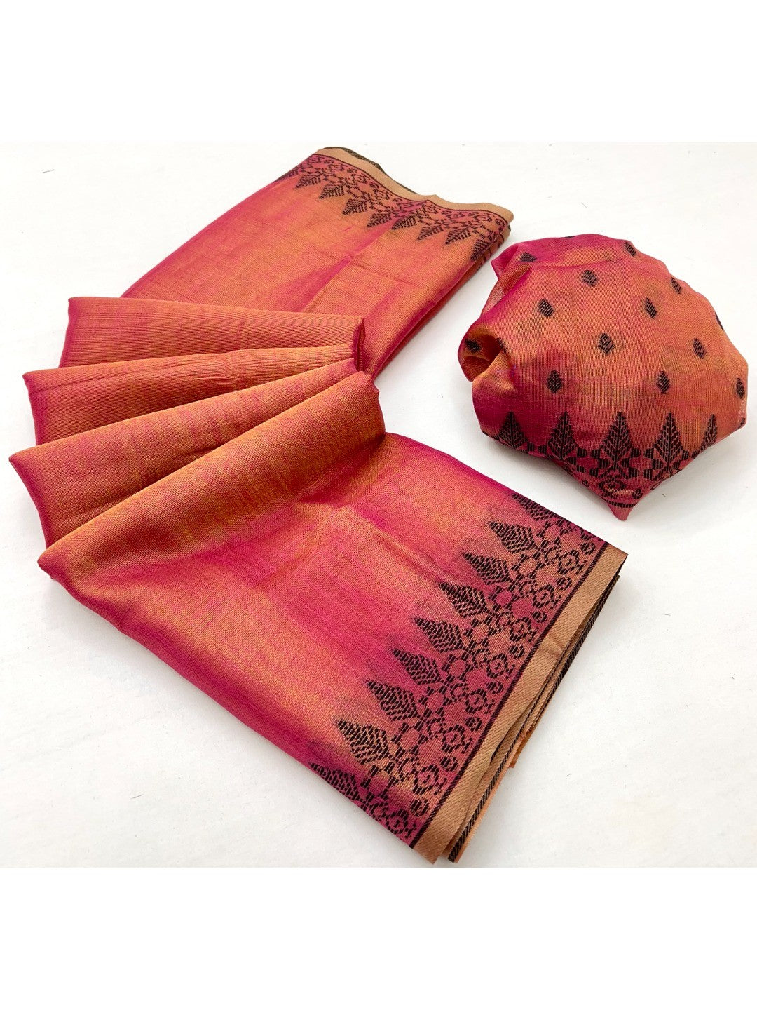 Elegant Peach Linen Saree with Weaving Border Design - Image 3