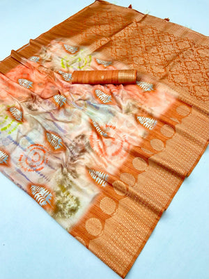 Elegant Orange Bemberg Saree with Digital Print and Rich Pallu - Image 2