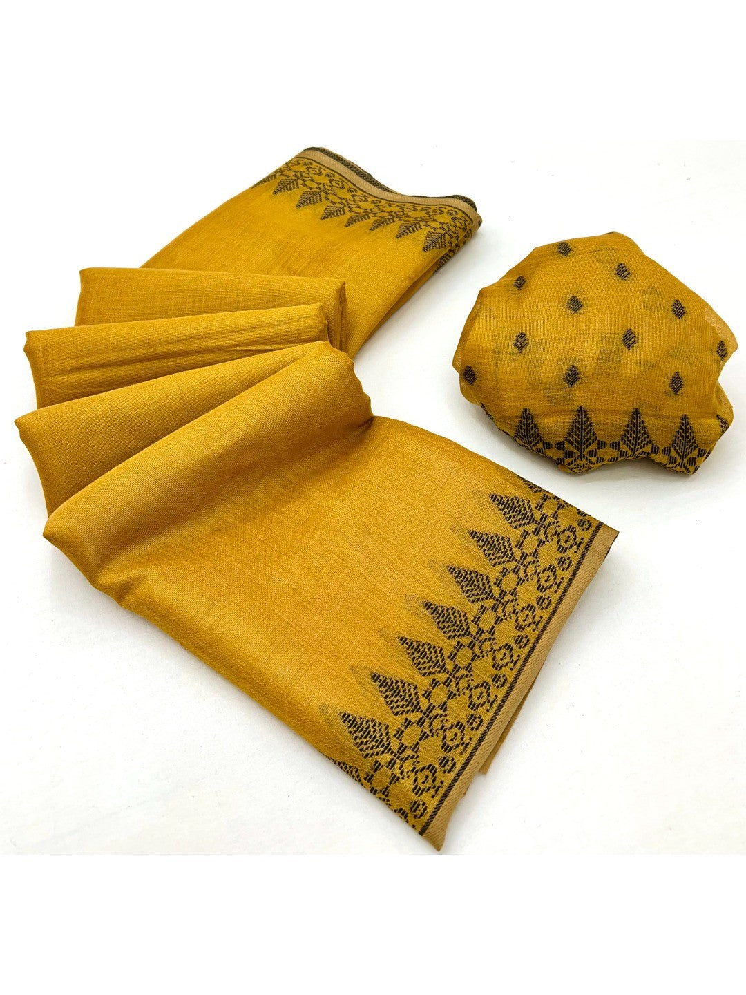 Elegant Mustard Tissue Linen Saree with Weaving Border Design - Image 2