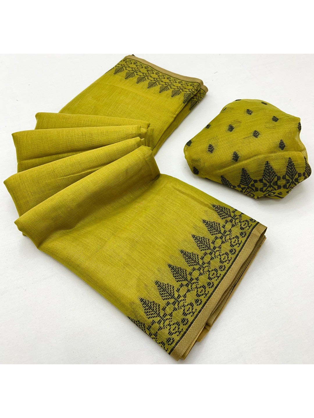 Elegant Lemon Green Tissue Linen Saree with Weaving Border Design - Image 2