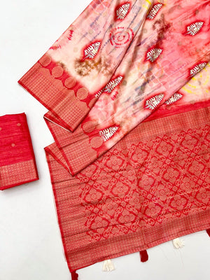 Elegant Red Bemberg Saree with Digital Print and Rich Pallu - Image 2