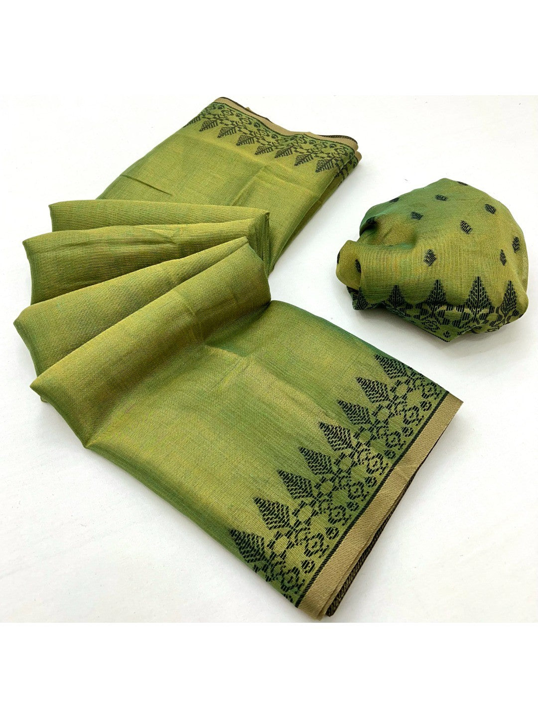 Elegant Pista Green Tissue Linen Saree with Weaving Border Design - Image 2