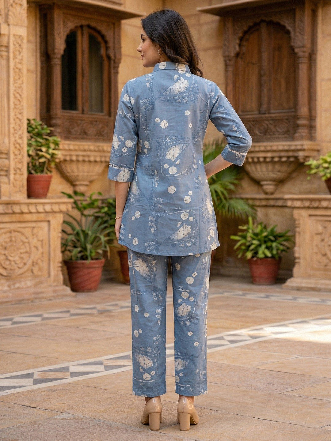 Blue Pure Cotton Co-Ord Set with Modern Abstract Print Pattern - Image 3