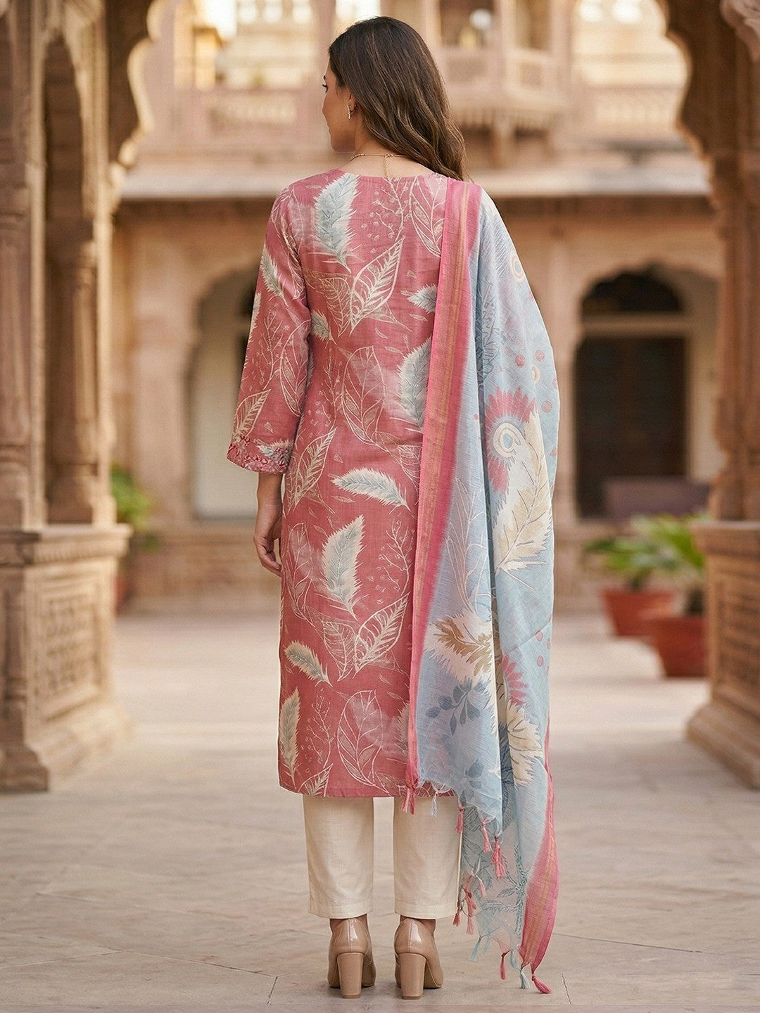 Trendy Pink Viscose Blend Salwar Suit Set with Printed Dupatta for Ethnic Wear - Image 3