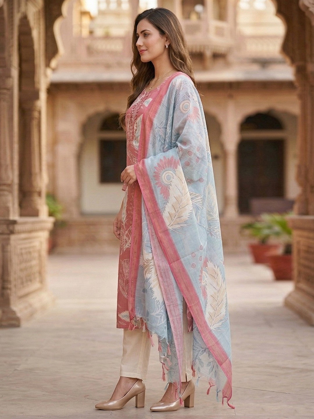 Trendy Pink Viscose Blend Salwar Suit Set with Printed Dupatta for Ethnic Wear - Image 2