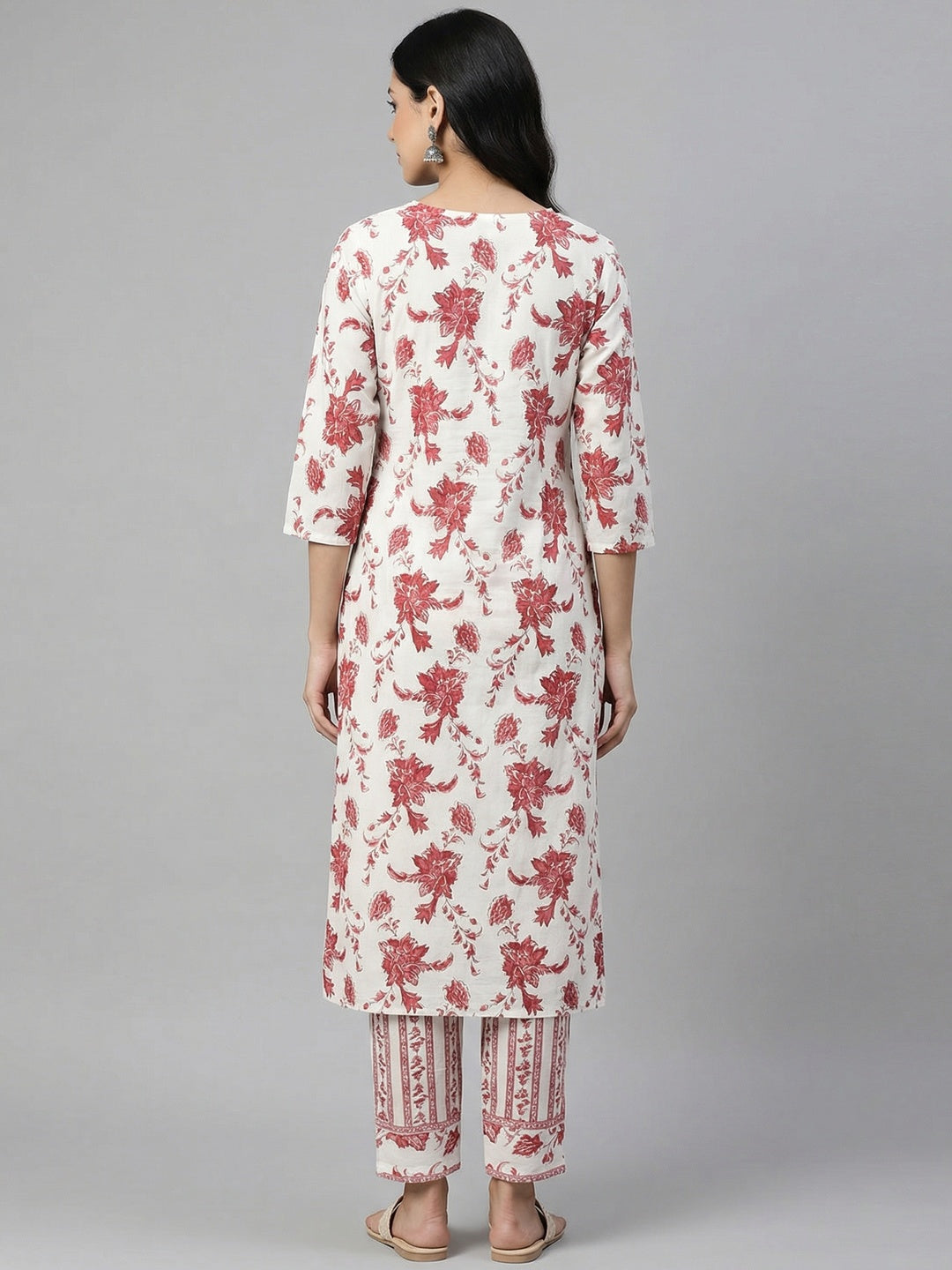 White Floral Printed Pure Cotton Salwar Suit with Dupatta - Image 3