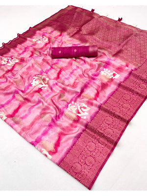 Elegant Pink Bemberg Saree with Weaving Rich Pallu & Digital Print - Image 2